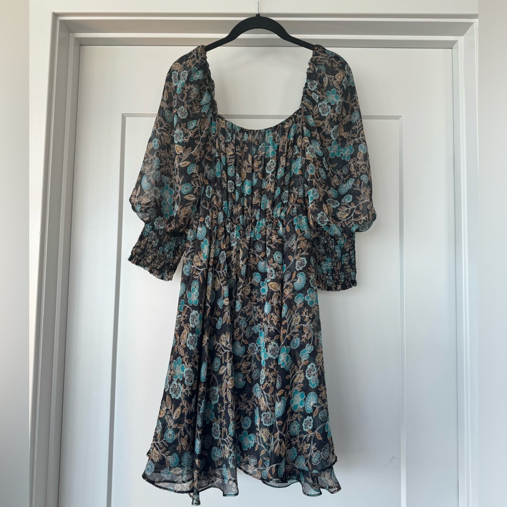 MISA Los Angeles Short Sleeve Floral Mini Babydoll Dress Size Large